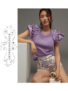 Maeve by Anthropologie Ribbed Ruffle Tank Top size XXS in Purple